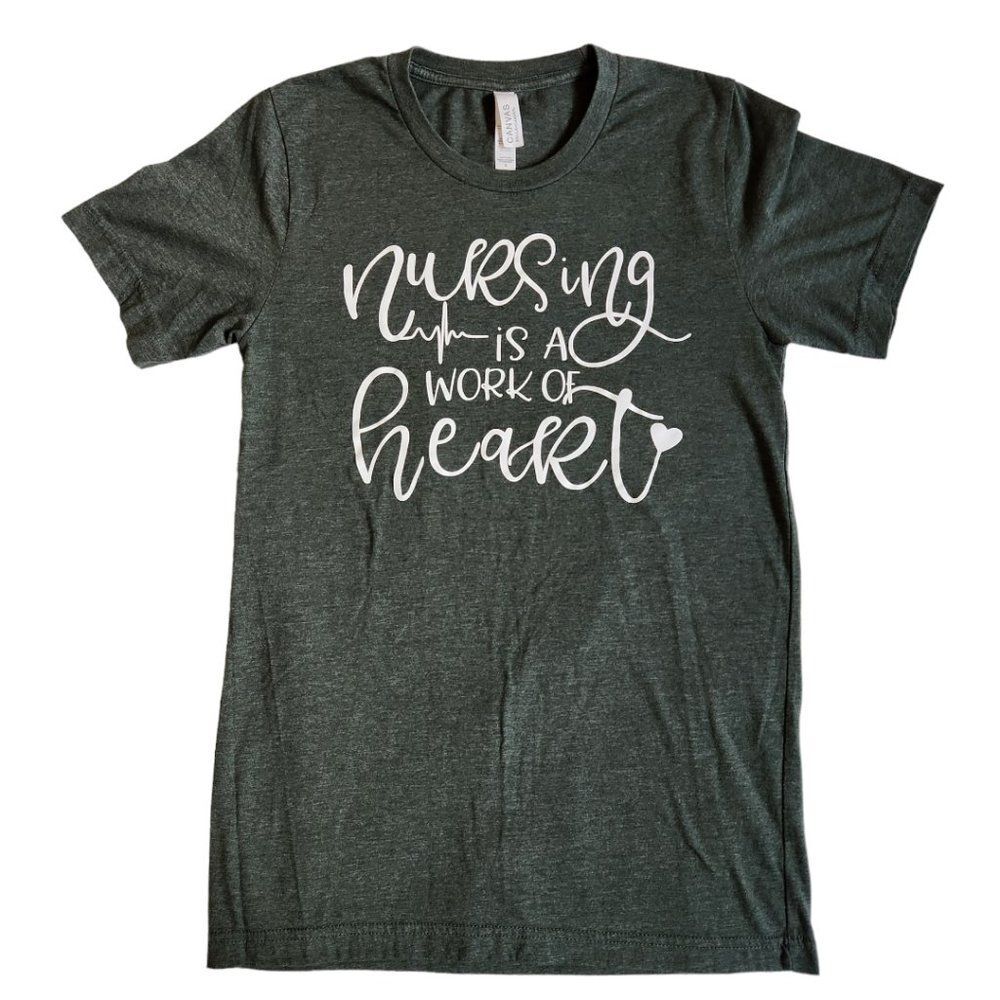 Bella Canvas gray white nursing is a work of heart short sleeve t shirt sz S
